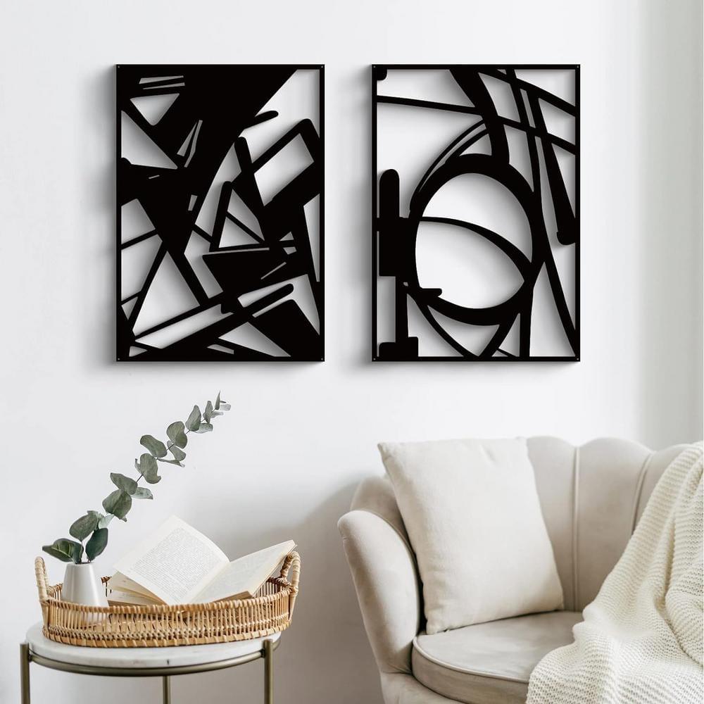 4 Pack Black Abstract Metal Wall Art, Minimalist Décor Single Line Art Décor, 3D Textured Sculptures, for Living Room Bedroom Bathroom Study (Black, M Size 16 x 11'')