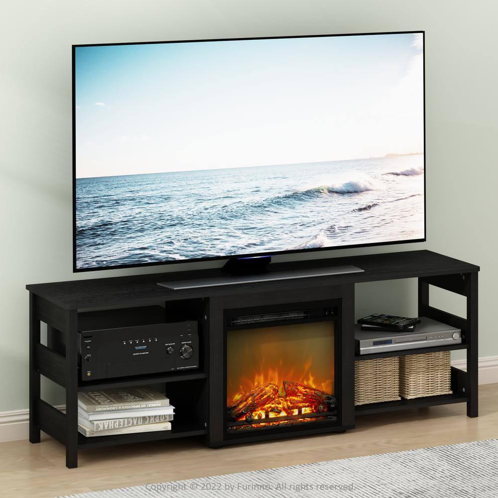 Furinno Classic Fireplace TV Stand Entertainment Console Media Center W/18" Electric Fireplace for TVs up to 70",Americano