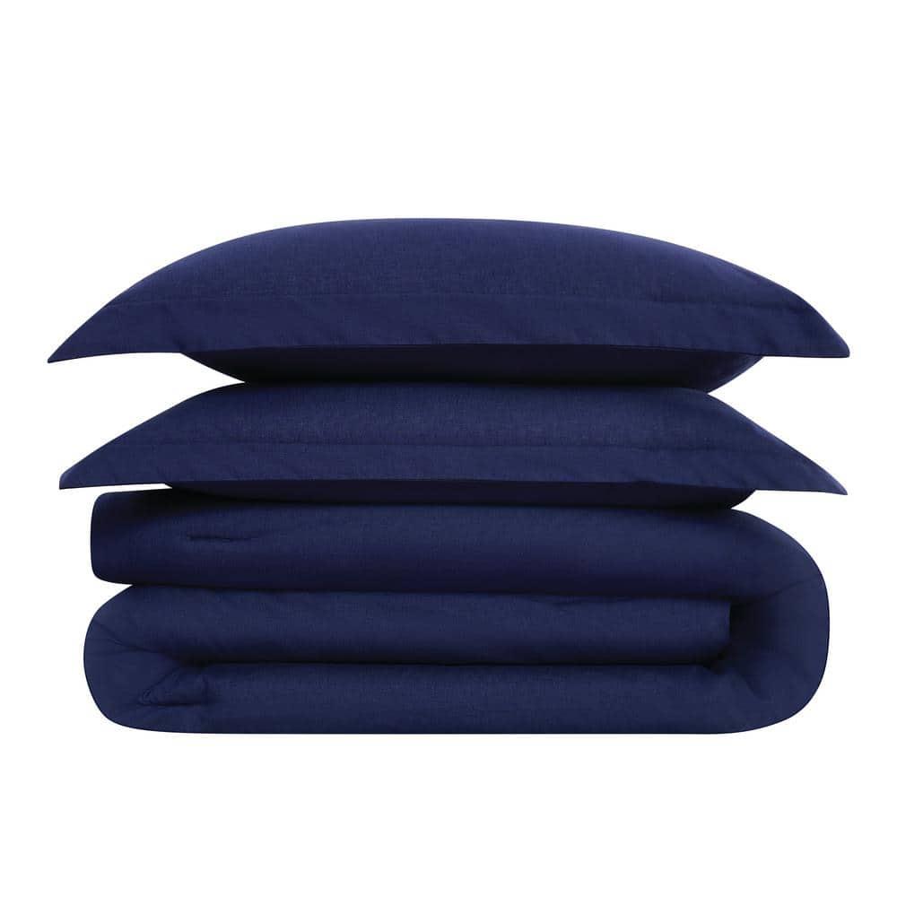 Brooklyn Loom 3pc King Flax Linen Comforter Set Navy Blue