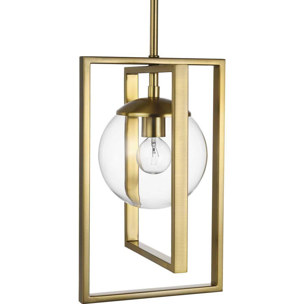 Progress Lighting Atwell 1-Light Pendant, Brushed Bronze, Clear Globe Shade
