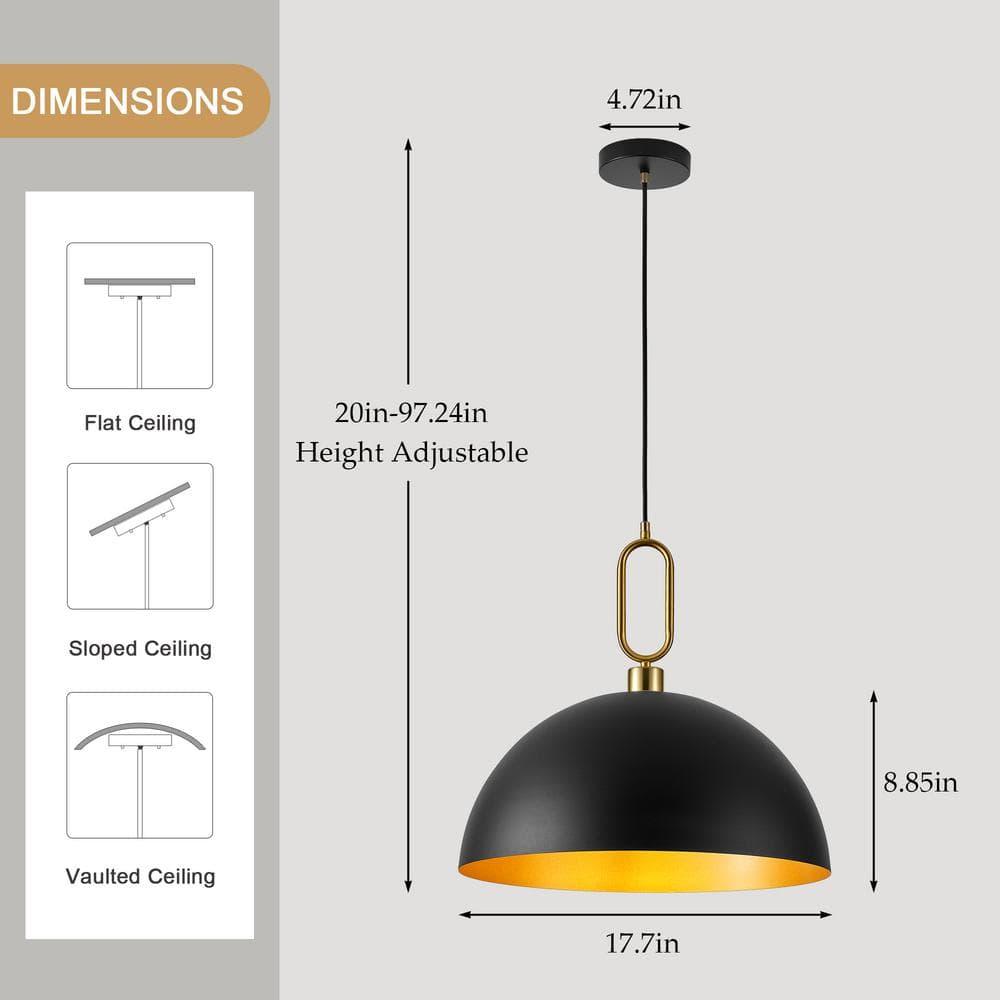 Large Pendant Light Black and Gold Dome Pendant Light Fixtures 17.71” Industrial Hanging Lamp Modern Farmhouse Dome Chandelier Pendant Lighting for Kitchen Island Hallway Dining Room Entryway Foyer
