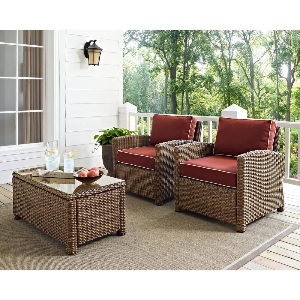 Bradenton 2pk Outdoor Wicker Chair Set - Sangria - Crosley: Steel Frame, UV & Weather-Resistant Patio Accent Chairs