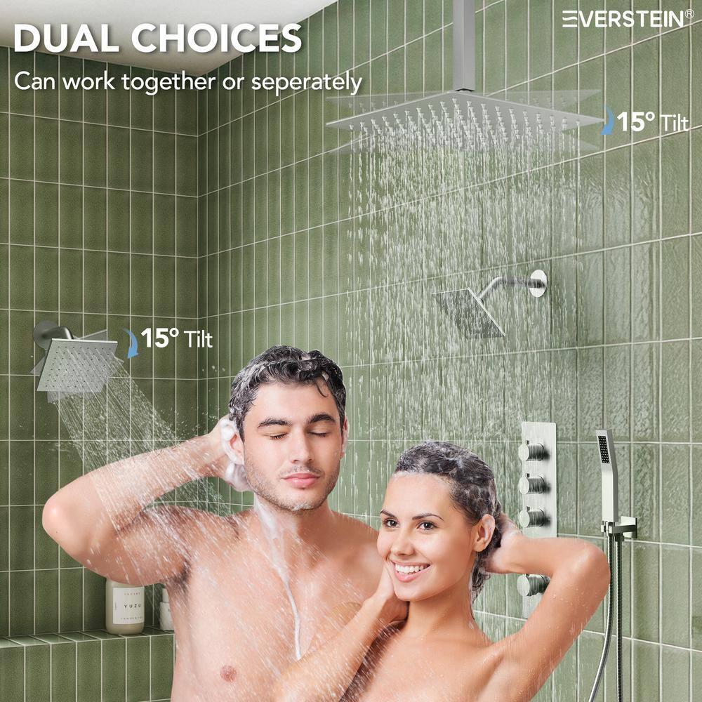 Thermostatic Shower Faucet 16" High-Pressure Triple Showerheads with Rough-In Valve