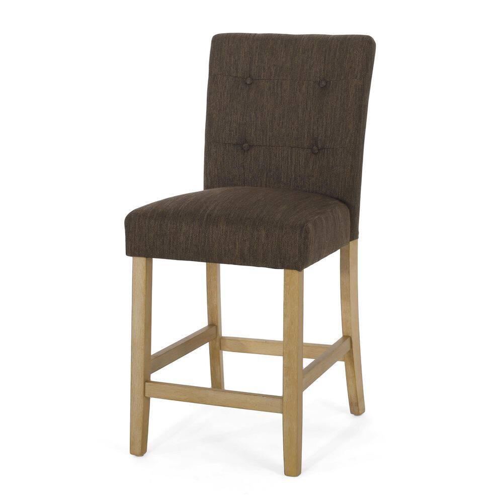 Noble House Darke Fabric Button Tufted Counter Stools, Set of 2, Brown and Weathered Brown