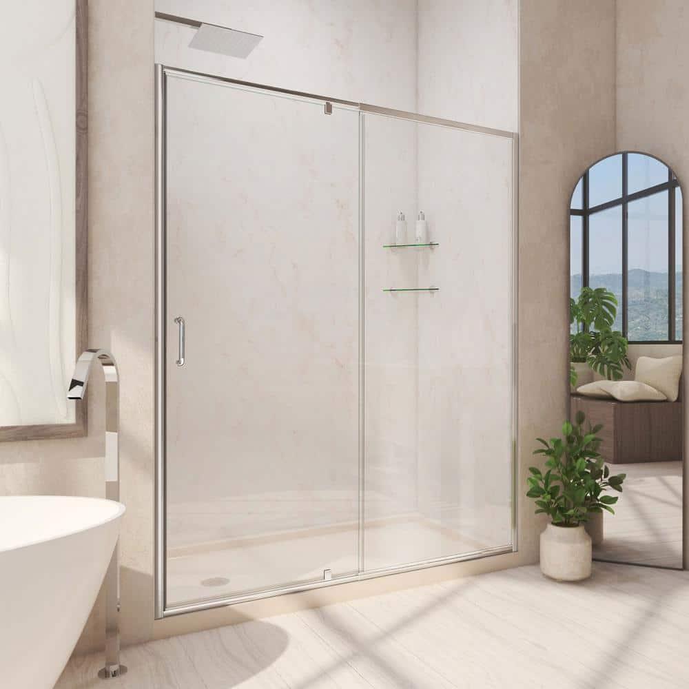 Flex 60" W x 30" D x 74.75" H Semi-Frameless Rectangle Pivot Shower Enclosure with Base Included