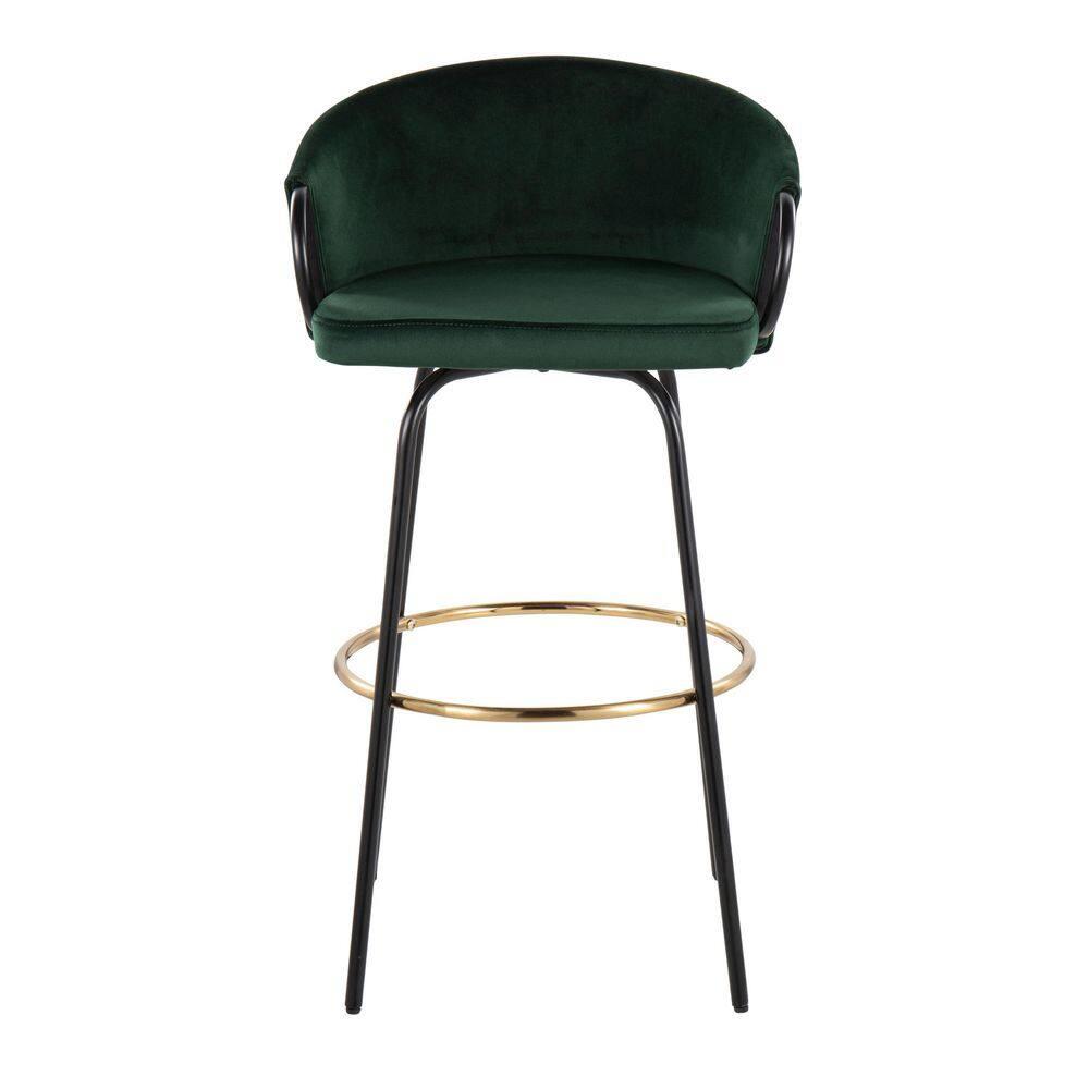 Set of 2 Claire Barstools Black/Emerald Green - LumiSource: Velvet Upholstery, Swivel, Metal Frame, Fixed Height