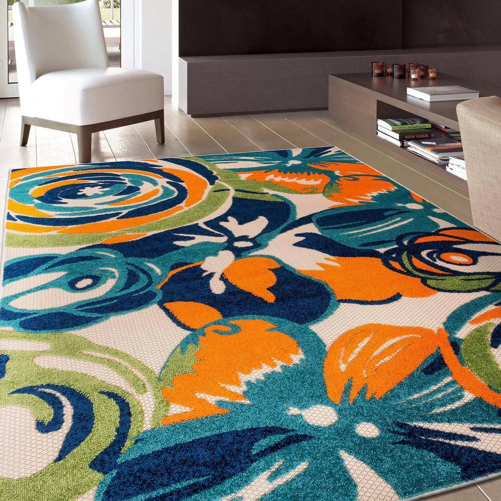 World Rug Gallery Modern Floral Indoor/Outdoor Area Rug - Multi 5' x 7'