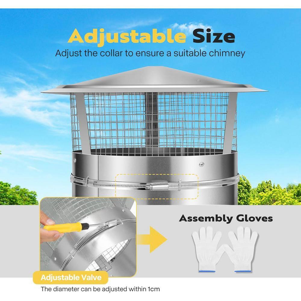 SPECSTAR 12" Cone Top Chimney Cap with Screen, Round Roof Rain Chimney Cover, Galvanized Steel Fireplace Exhaust Cap, Adjustable Roof Cap for Vent