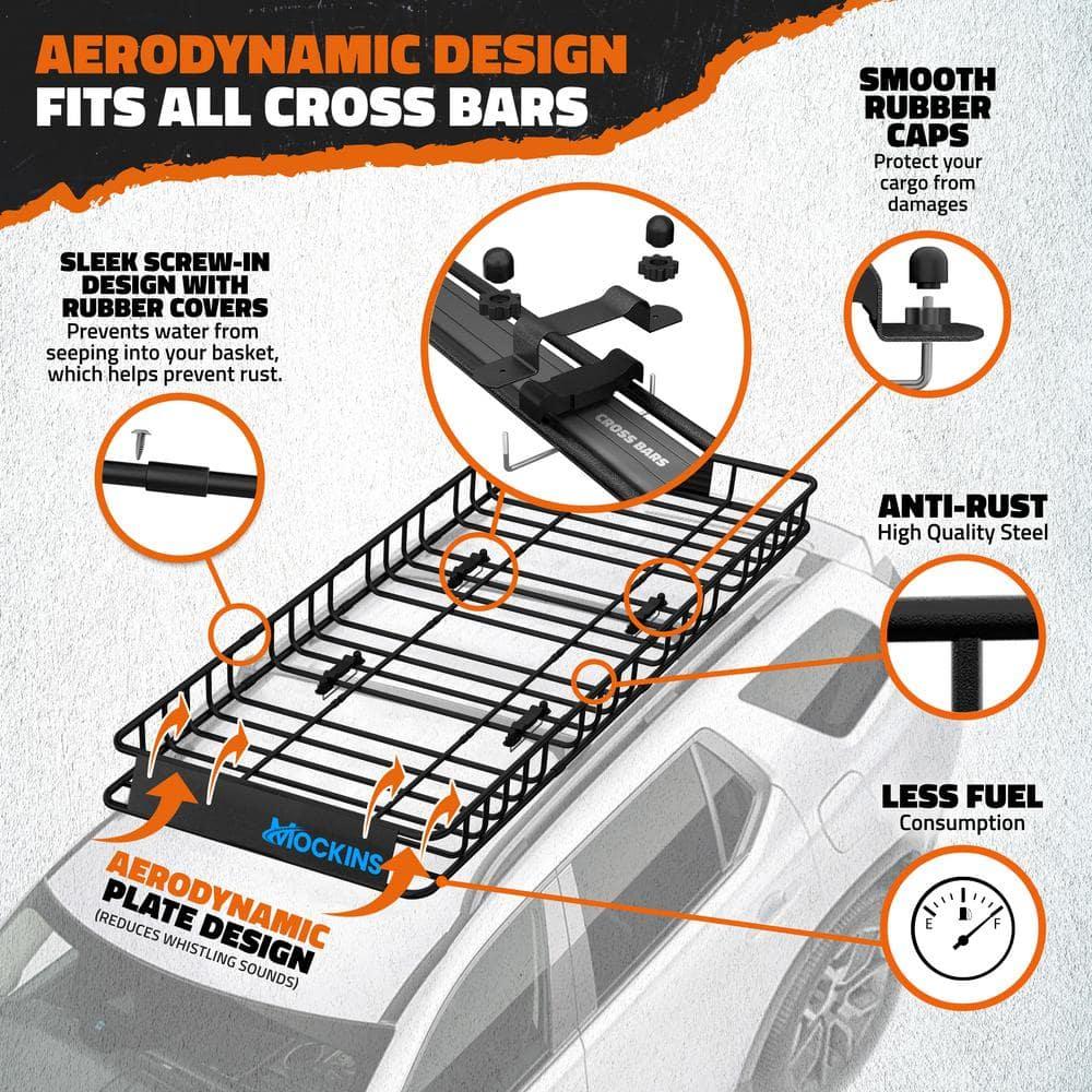 Mockins 84"x39"x6" Extendable Roof Rack Cargo Carrier Set with 35 Cu. Ft. Blue Rooftop Cargo Carrier Bag, Net, Straps, Lock and Carry Case