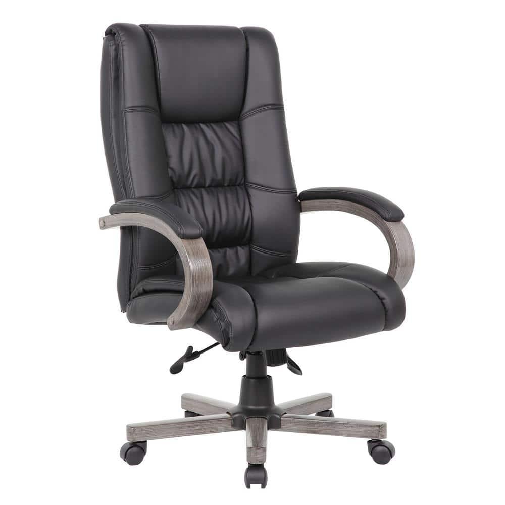 Boss Office Products High Back Wood Finished Executive Chair, Black Upholstery/Grey Wood
