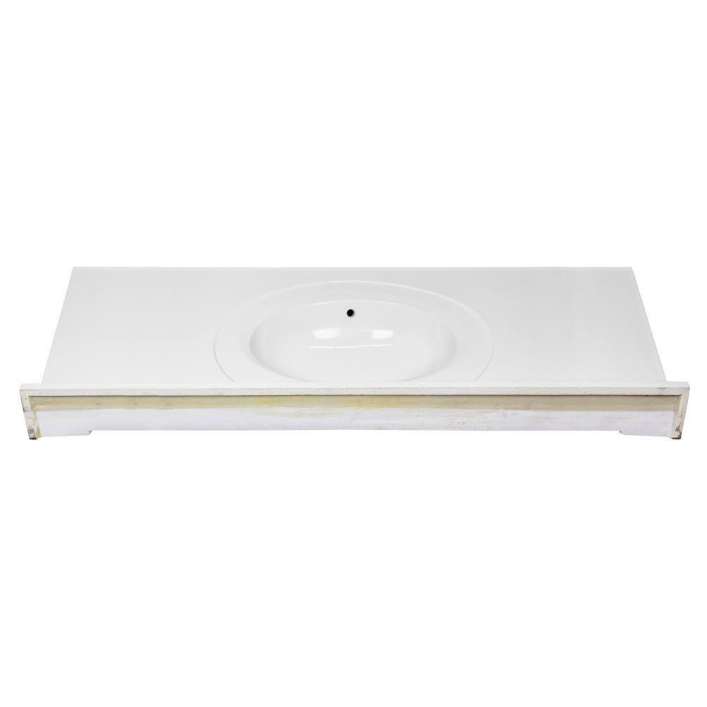 Cultured Marble Widespread Vanity Top – 49-Inch Single Bowl Sink 8-Inch Widespread with Integrated Backsplash – Reinforced Packaging – Solid White, Design House, 586388