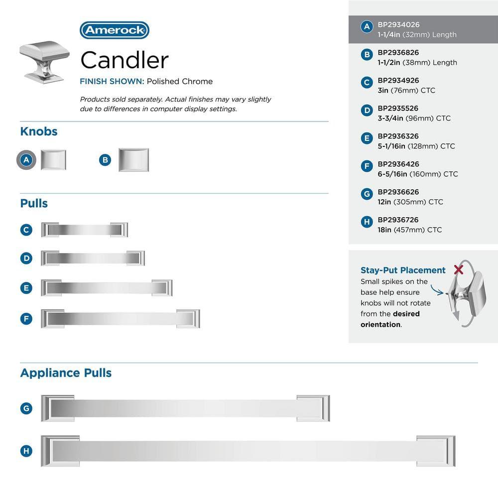 Amerock Candler 1-1/4 inch (32mm) Length Polished Chrome Cabinet Knob