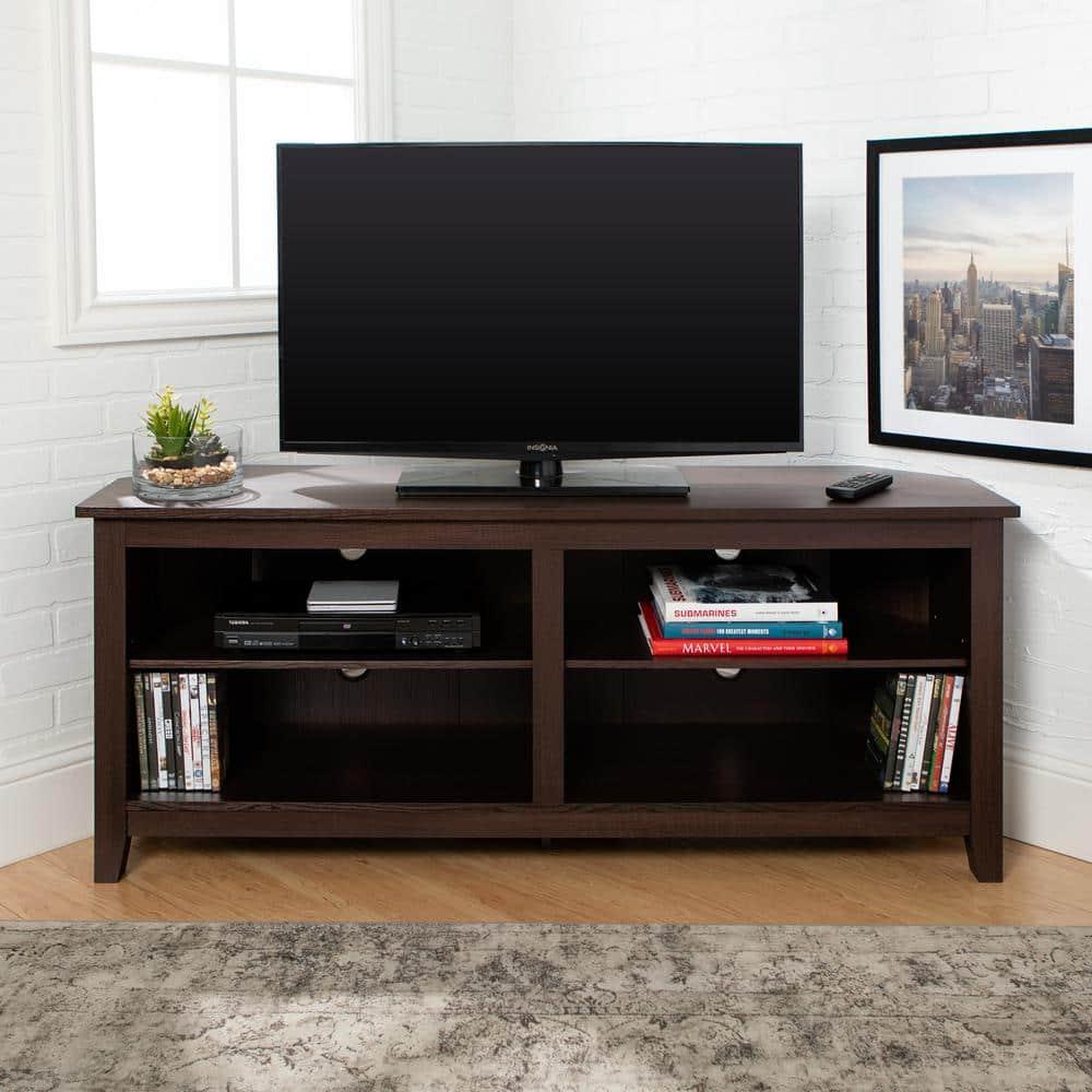 58" Transitional MDF Corner TV Stand - Espresso