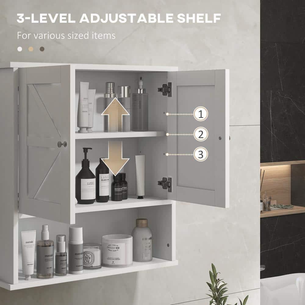 kleankin Bathroom Wall Cabinet, Farmhouse Medicine Cabinet with Open Shelf & Adjustable Shelf, Storage Cupboard for Laundry Room, White
