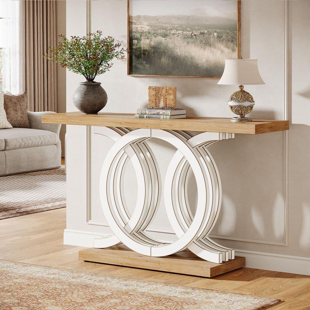 Farmhouse Console Sofa Table, 55 Inches Entryway Hallway Foyer Table White