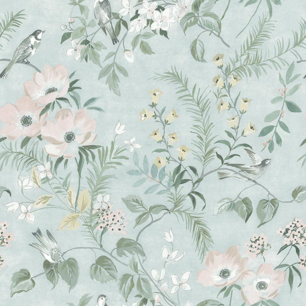 Chesapeake Frederique Mint Floral Wallpaper, 20.5-in by 33-ft, 56.38 sq. ft.