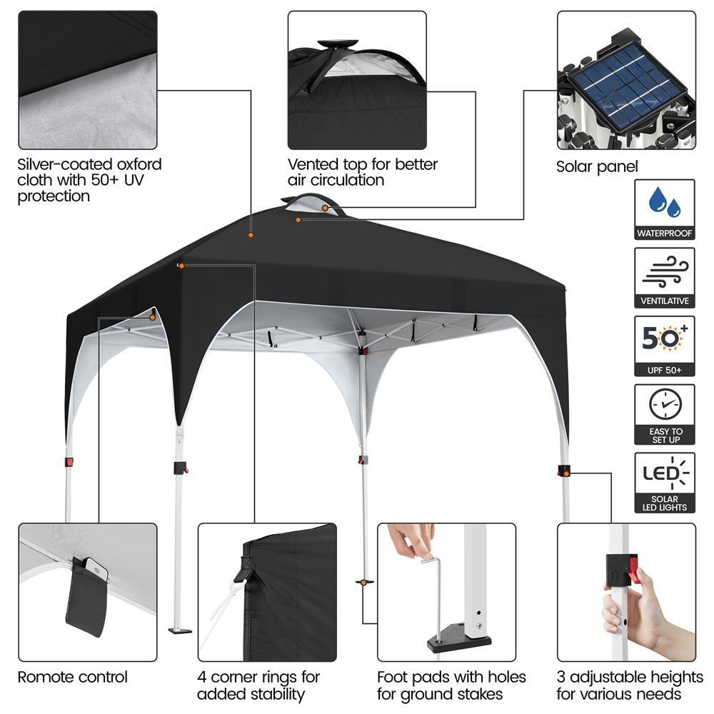 10 ft. Black Polyester Pop-Up Canopy Tent with LED Lights