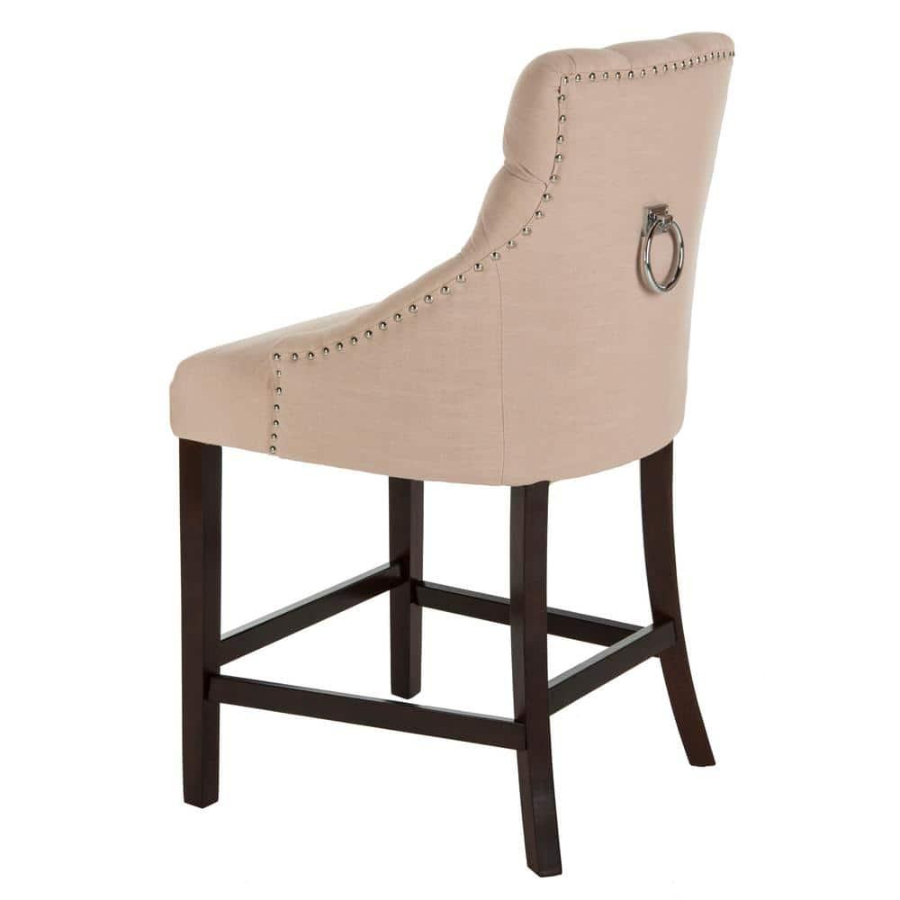 Eleni Tufted Wing Back Counter Stool (Set of 2) - BST6305 - Beige/Espresso - Safavieh