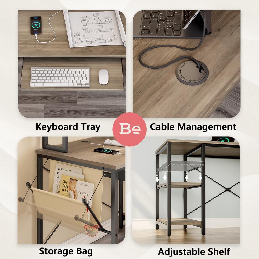Bestier 59inch L Shaped Computer Desk with Keyboard Tray Grey