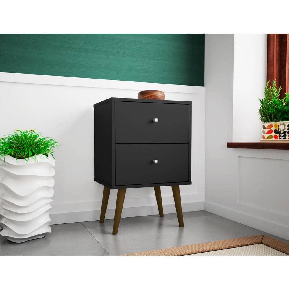 Manhattan Comfort Liberty 2.0 Mid Century Modern Nightstand Black: Particle Board Construction, Storage Drawer, Rectangle Shape