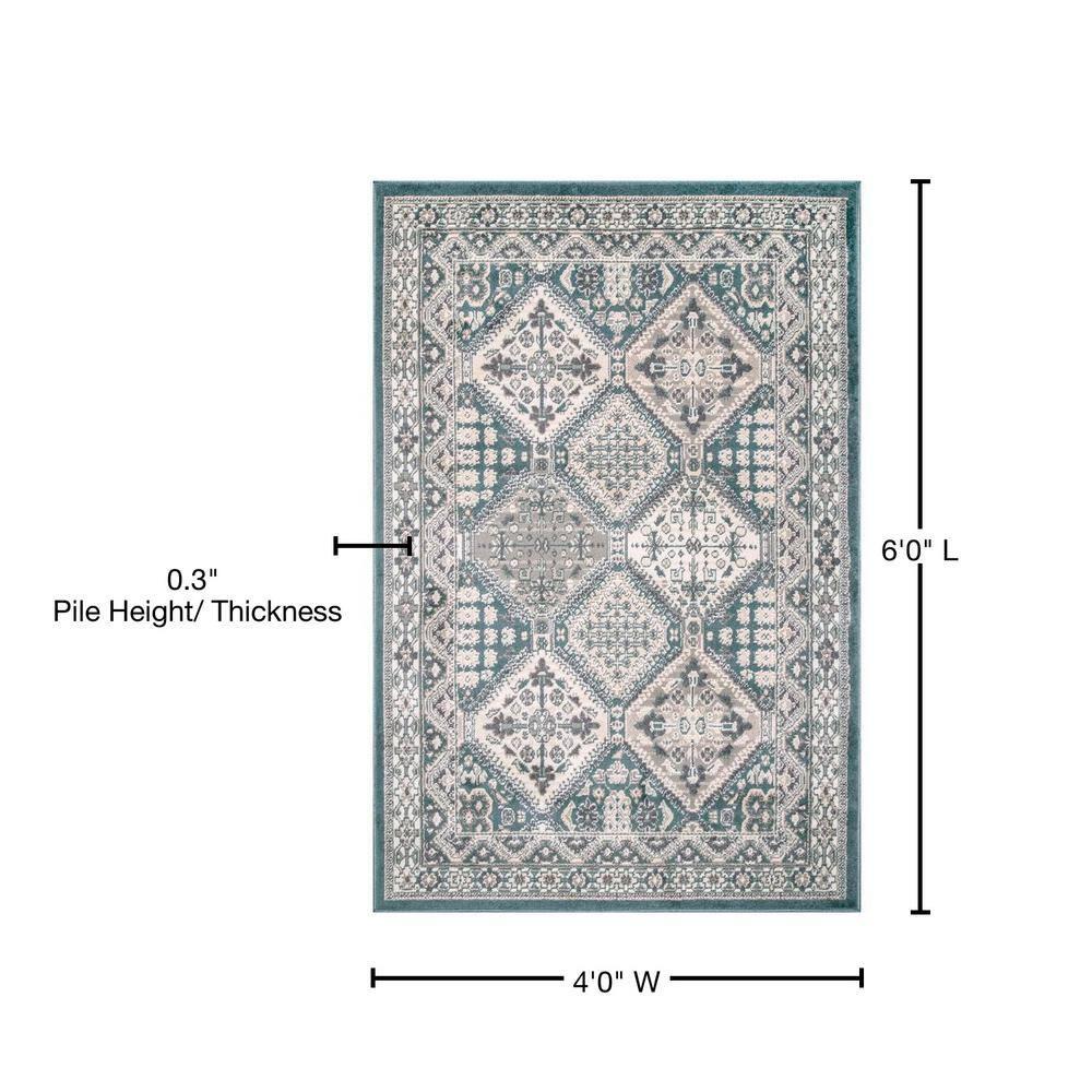 Nuloom 4x6 Becca  Tiled Indoor Area Rug, Blue, Faded Transitional Design, Stain Resistant, BedroomLiving Room, Kitchen,