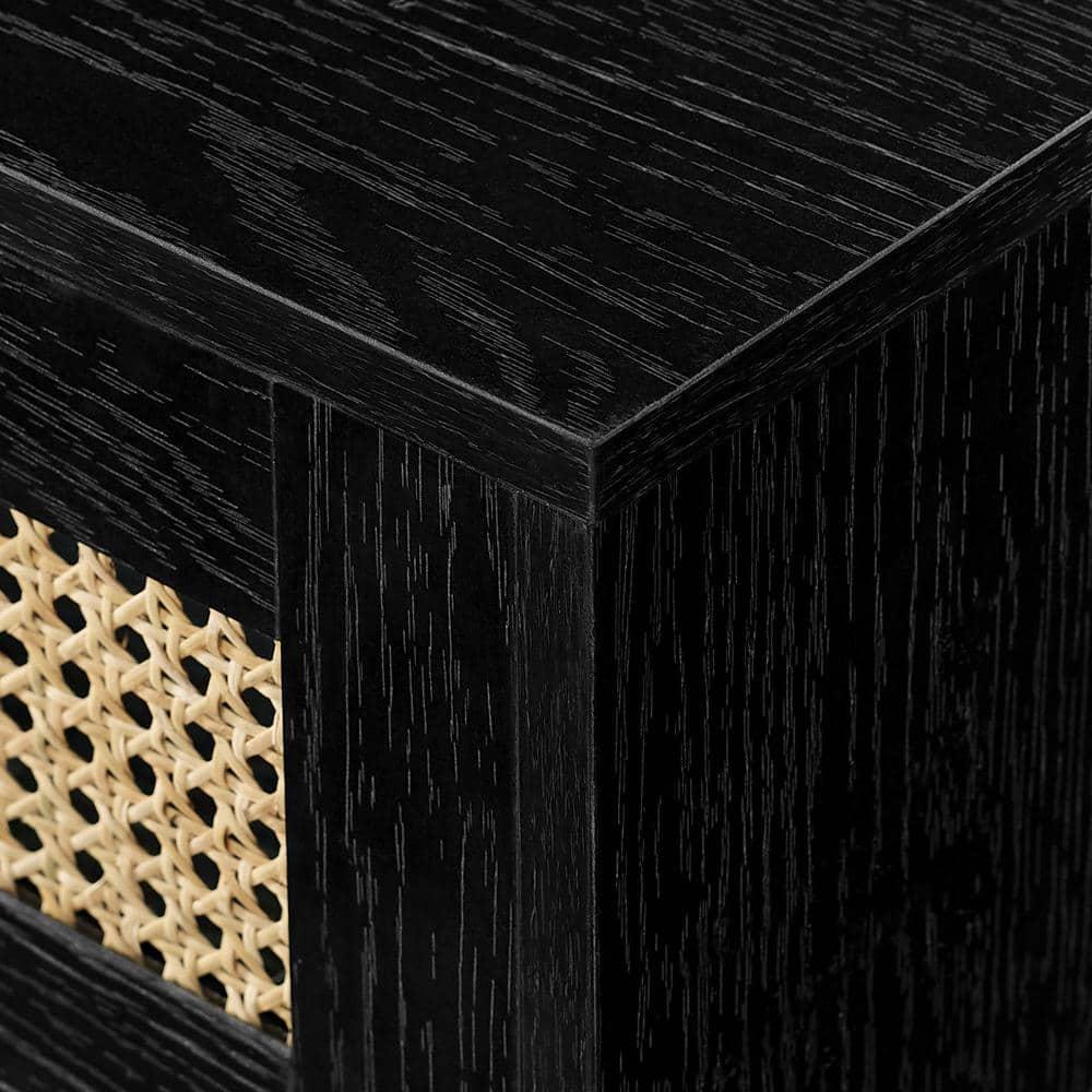 Walker Edison Modern Rattan-Door Floating TV stand for TVs up to 80”, Black