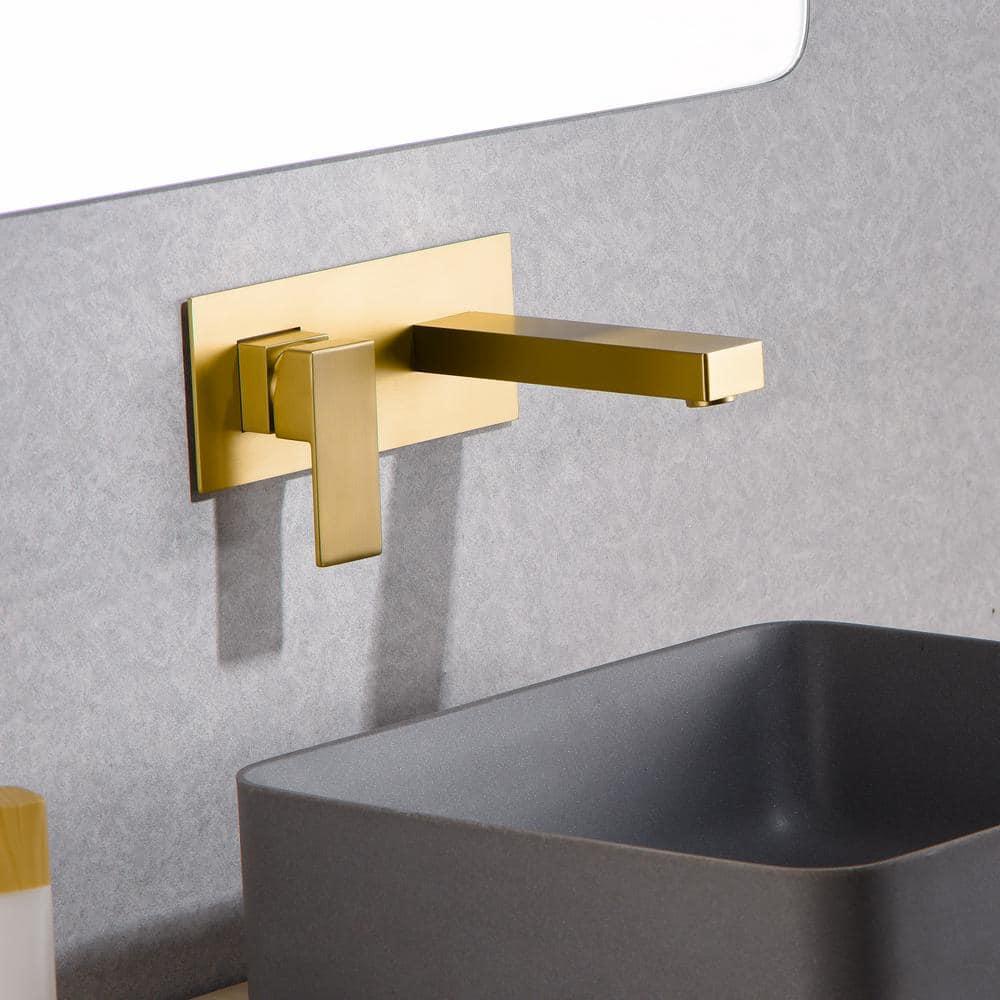 Products sumerain Wall Mount Bathroom Sink Faucet Brushed Gold and Rough in Valve Included, Left-Handed Single Handle