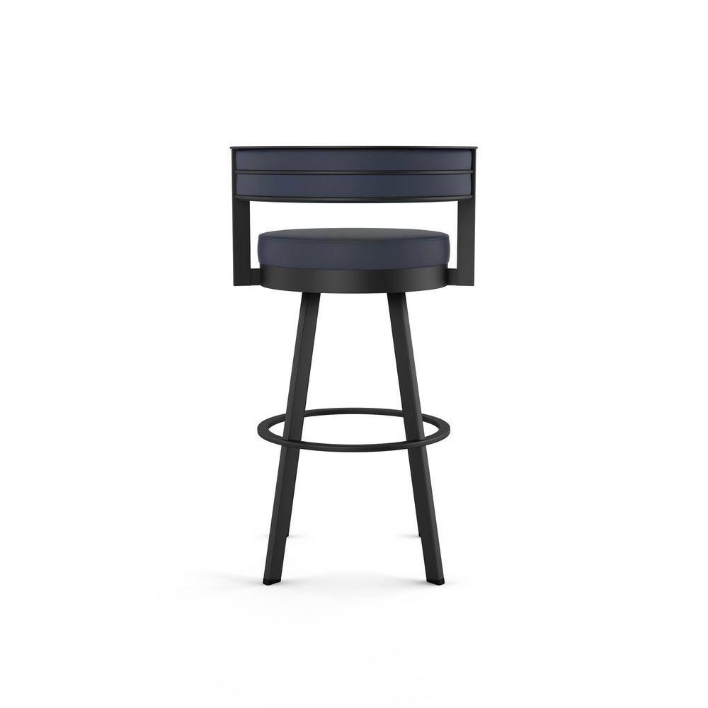 Amisco Browser Upholstered Barstool Navy/Black: Faux Leather, Oval Shape, Steel Frame, 300 lbs Capacity
