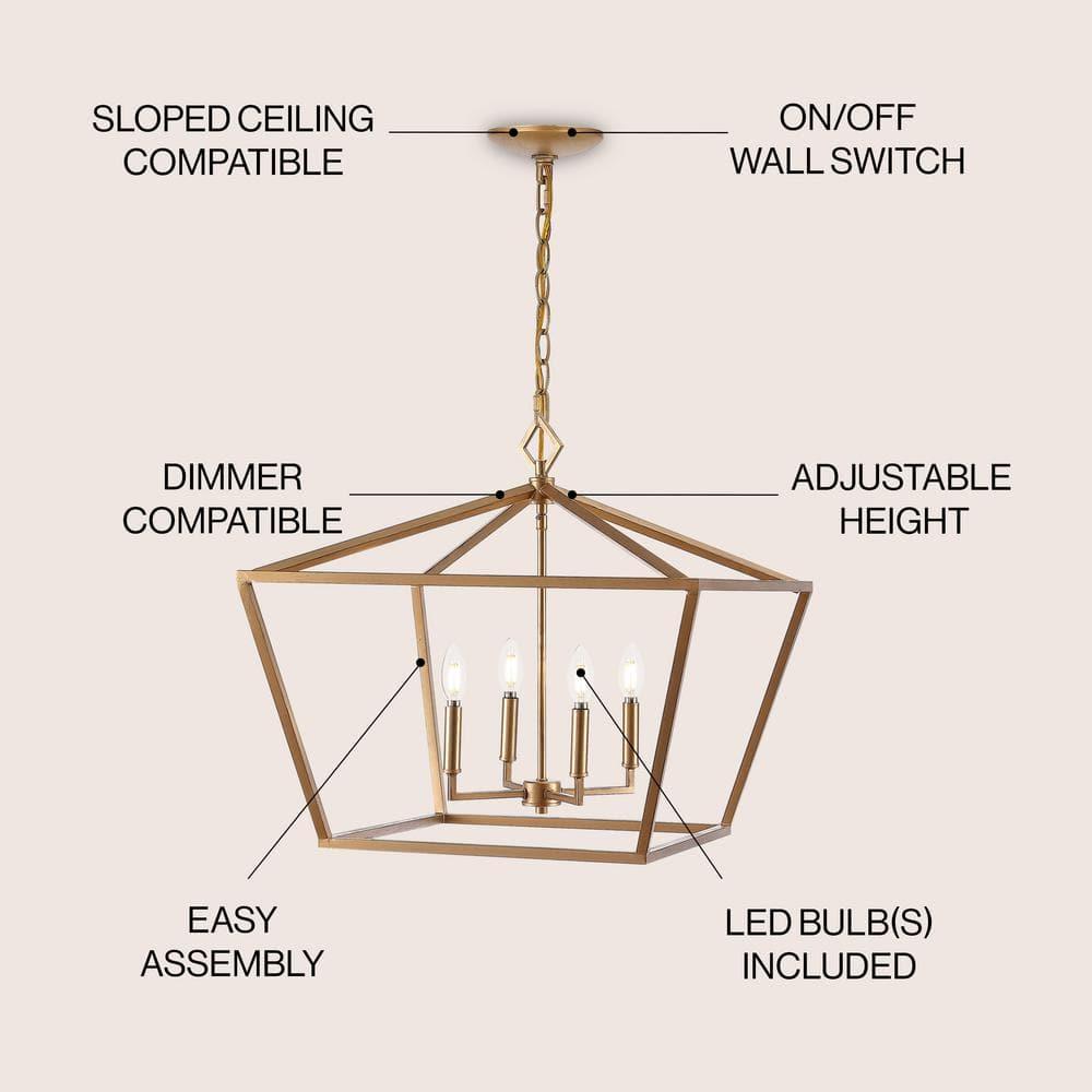 Gatsby 23" 4-Light Adjustable Iron Rustic Glam LED Pendant, Gold