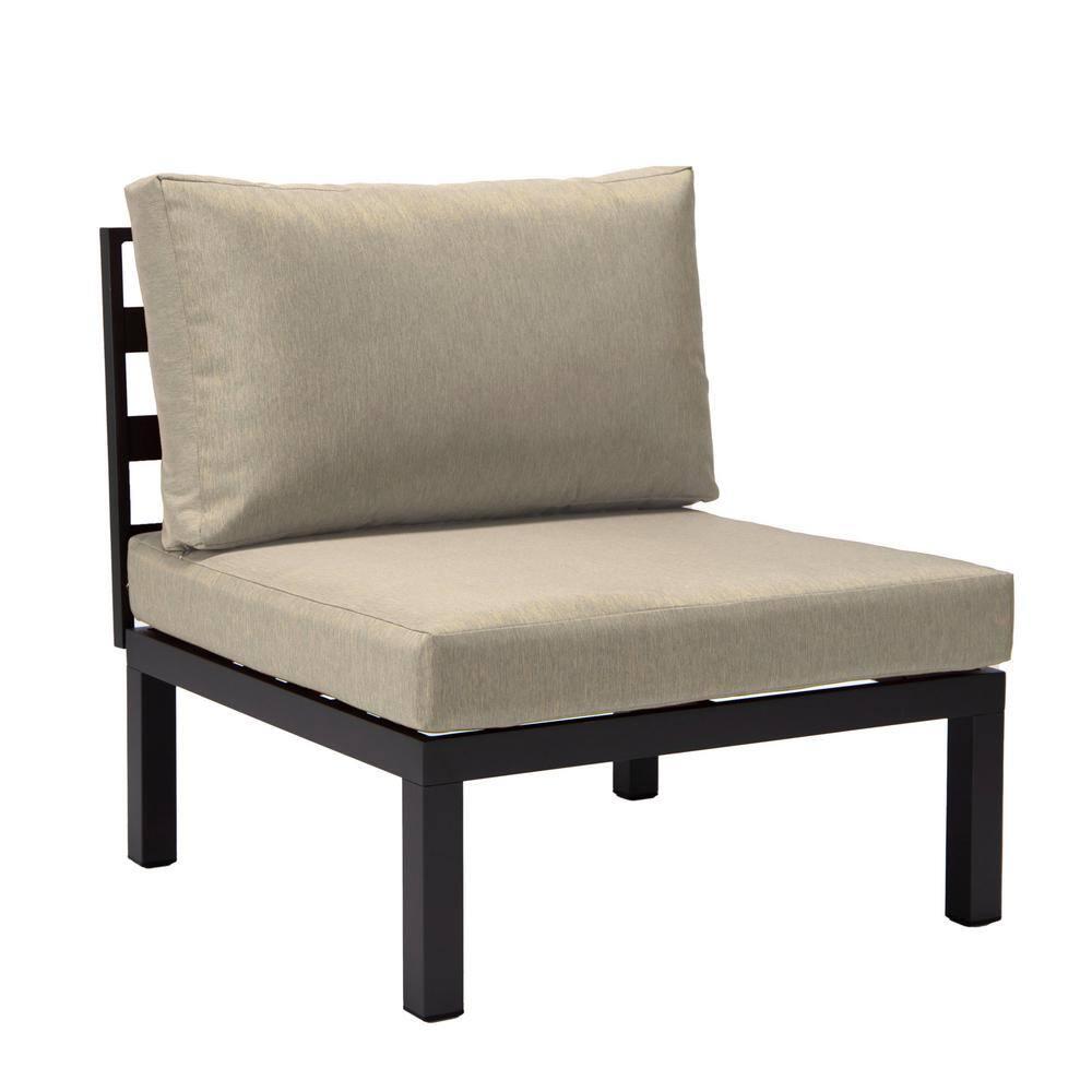 LeisureMod Hamilton Modern 6-Peice Modular Outdoor Sectional Aluminum Patio Conversation Set with Beige Cushions