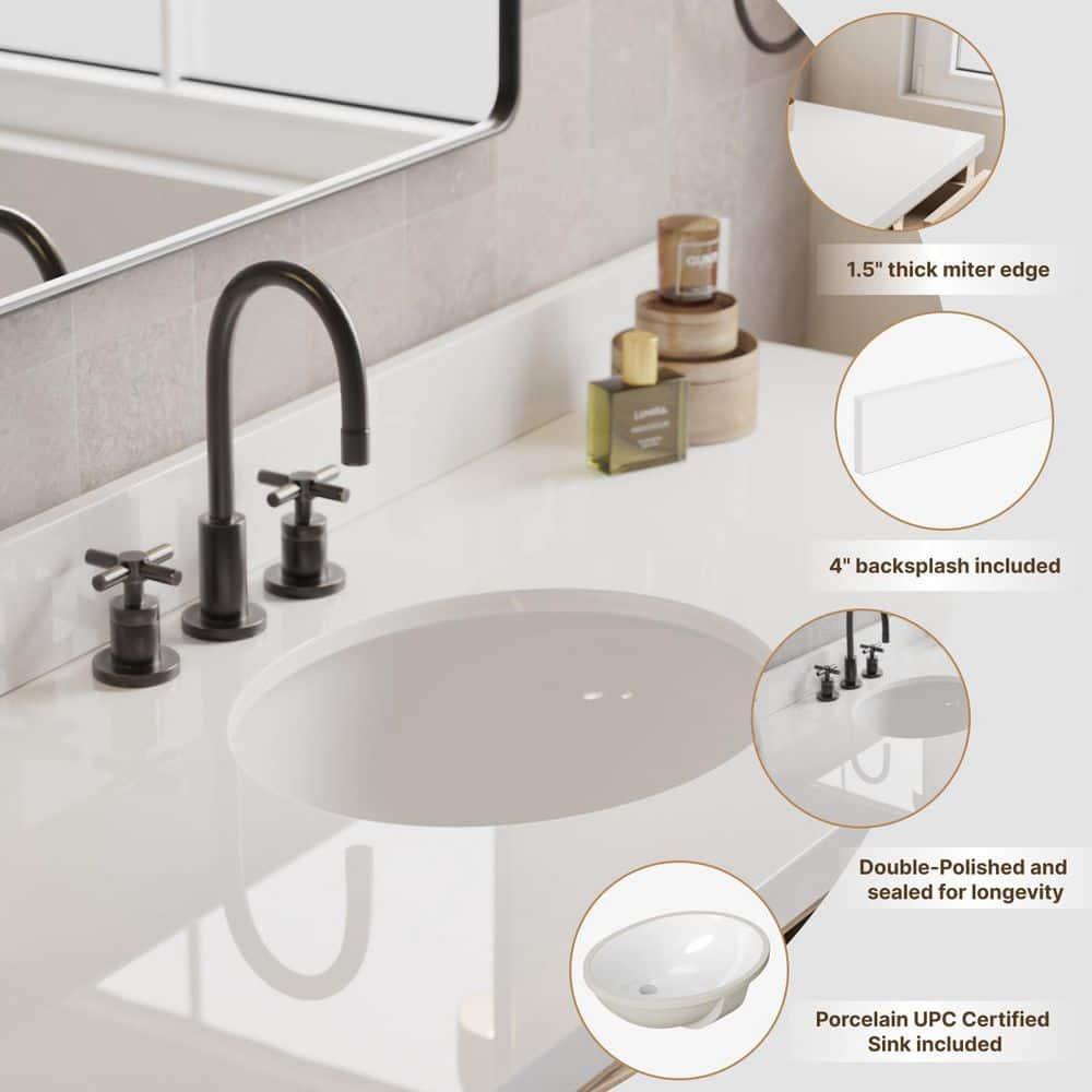 Ariel Monrow 67 Inch Double Oval Sink Bathroom Vanity With Pure White Quartz Countertop