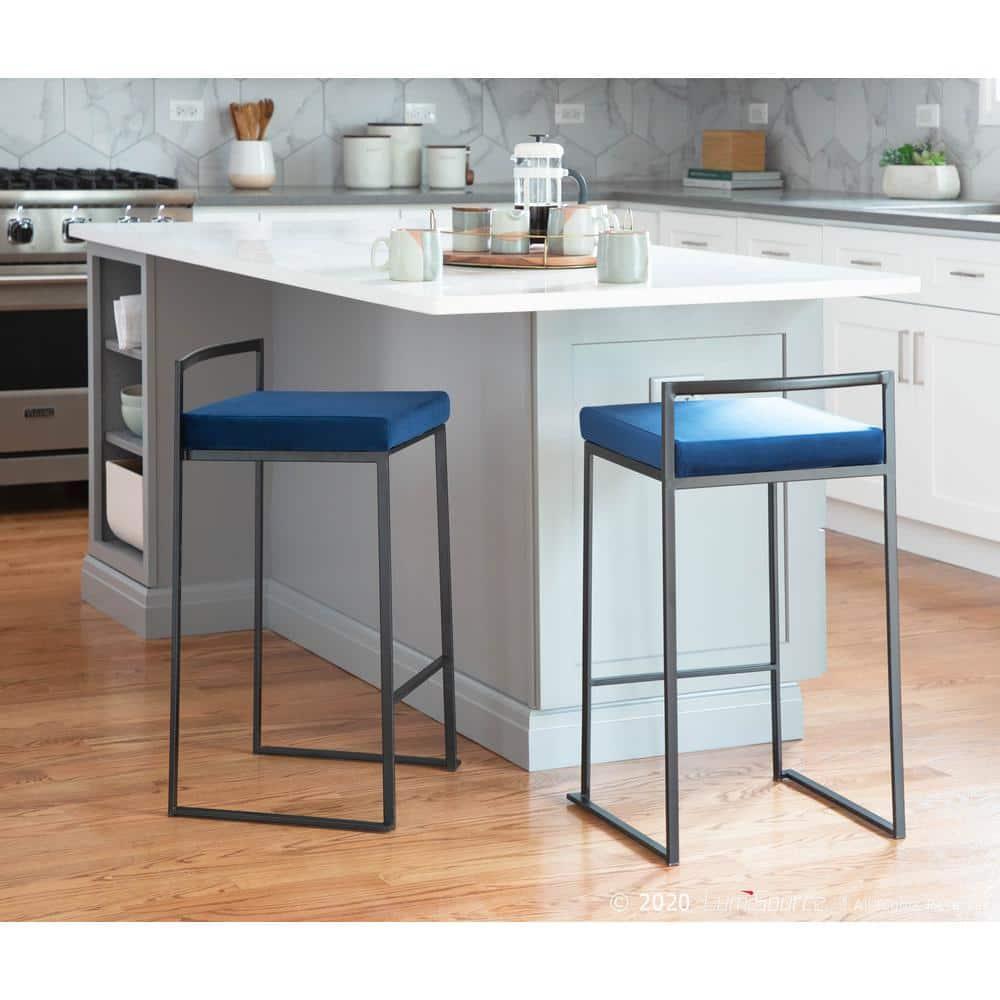 LumiSource Black, Blue Fuji Stacker Counter Stool - Set of 2