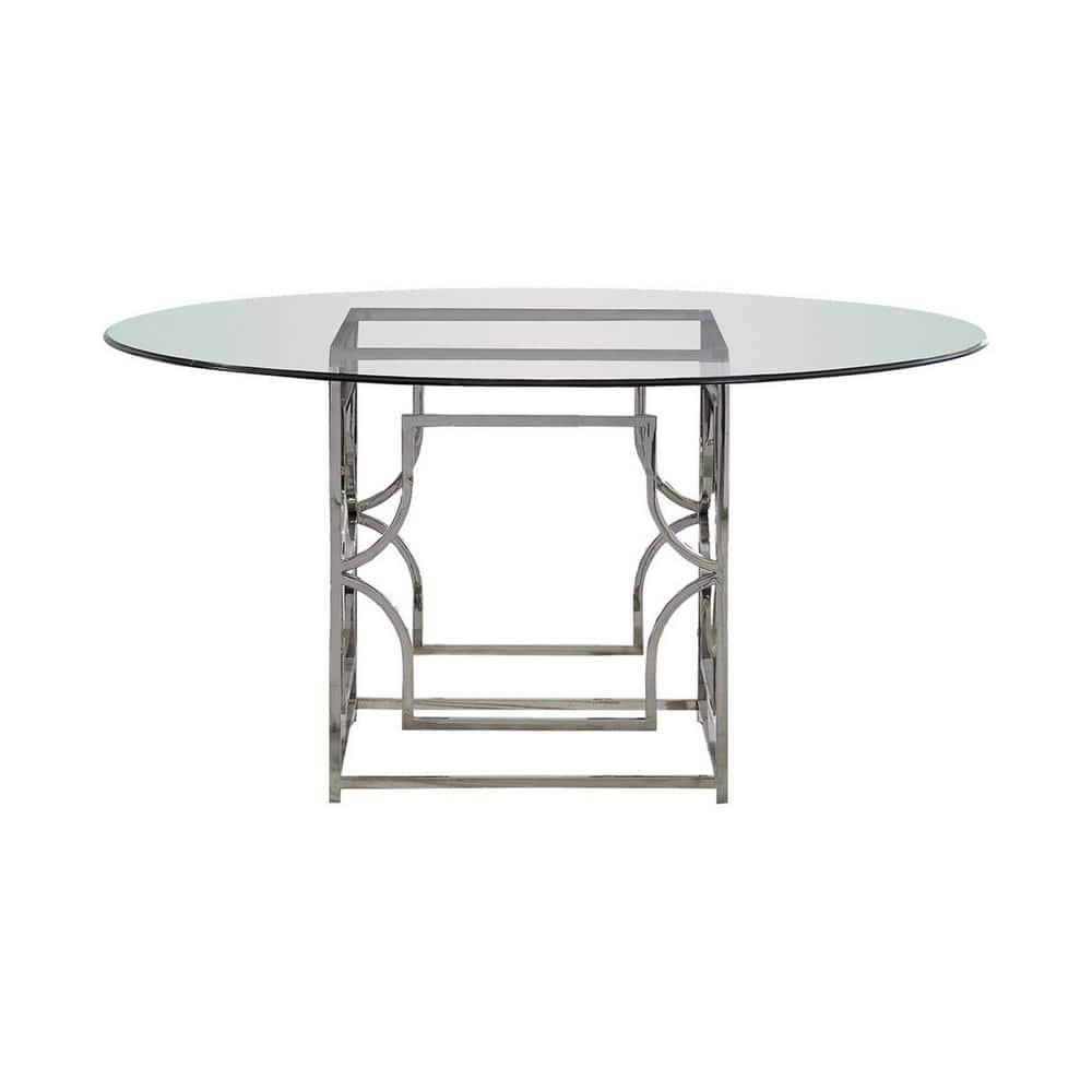 Best Master Alexis 54" Stainless Steel and Glass Round Dining Table in Silver