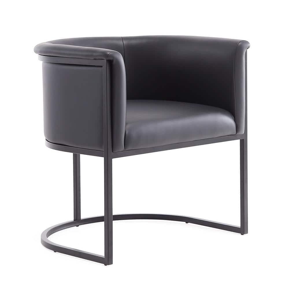 Bali Faux Leather Dining Chair Black - Manhattan Comfort: Upholstered Metal Frame, No Assembly Required, Armrests