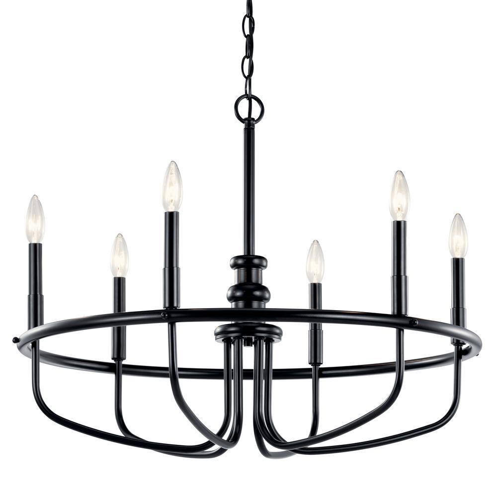 Capitol Hill Modern Black 6-Light Chandelier with Candle Sleeves