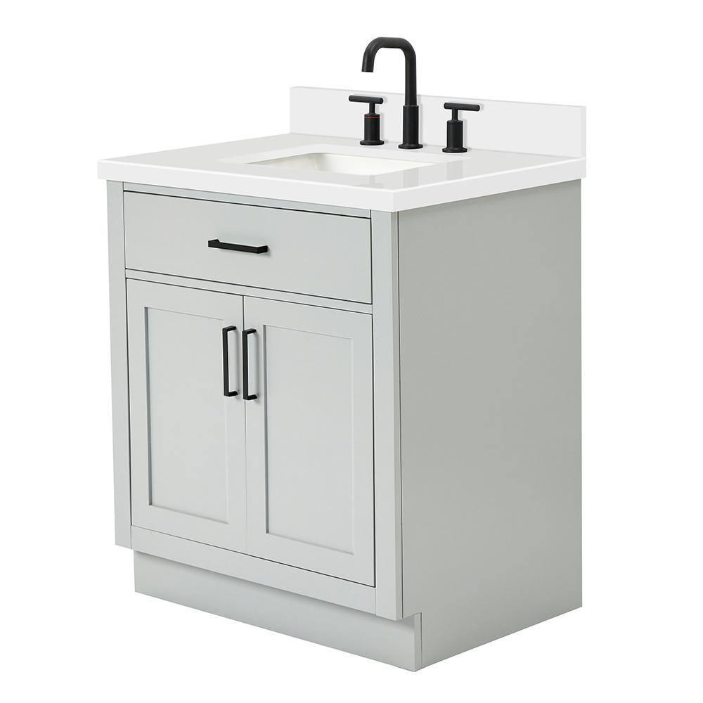 Thornaby 30'' Solid Wood Single Bathroom Vanity with 1.5'' White Quartz Top, Oval Sink