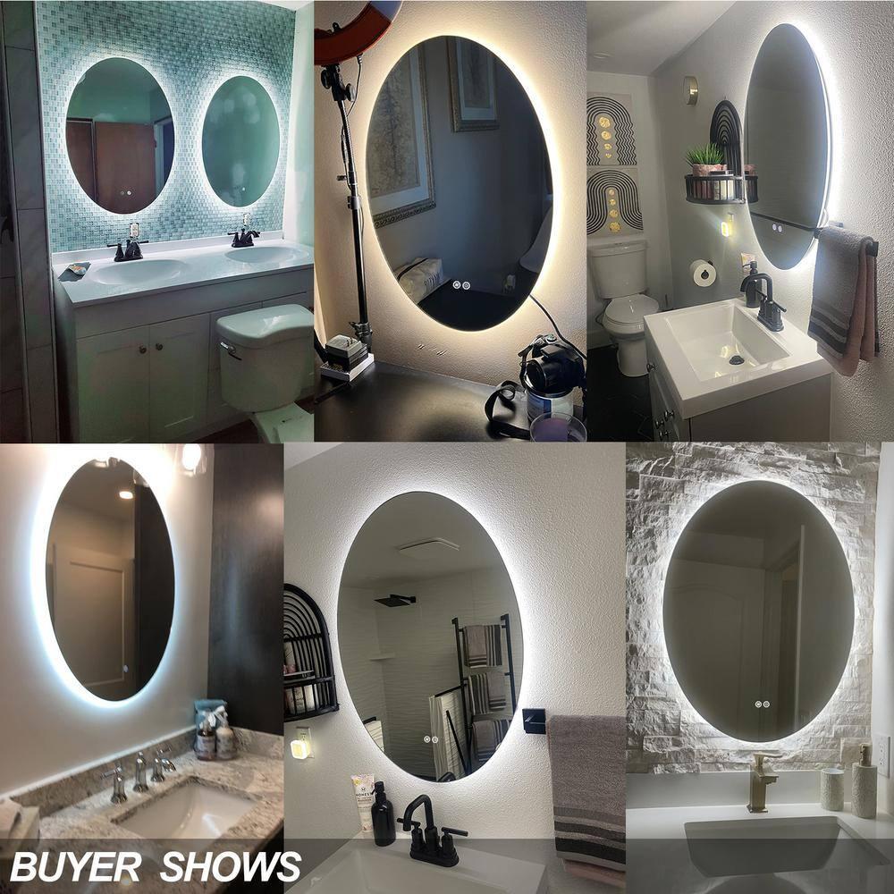 Apmir 28x20 Oval LED Wall Mirror with Backlit, Frameless Anti Fog LED Bathroom Vanity Mirror，Dimmable 3 Colors, Memory Function