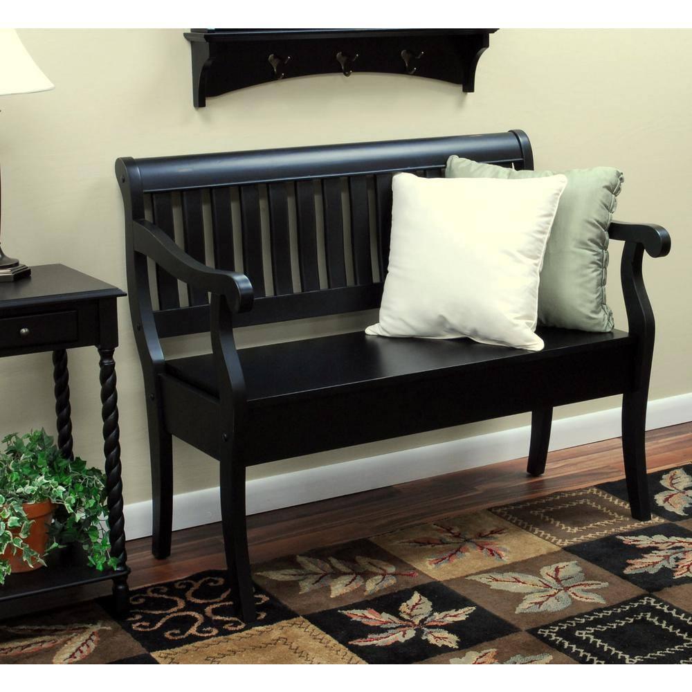 Carolina Living Martha Storage Bench Antique Black: Hardwood, Unupholstered, 2-Person Seating