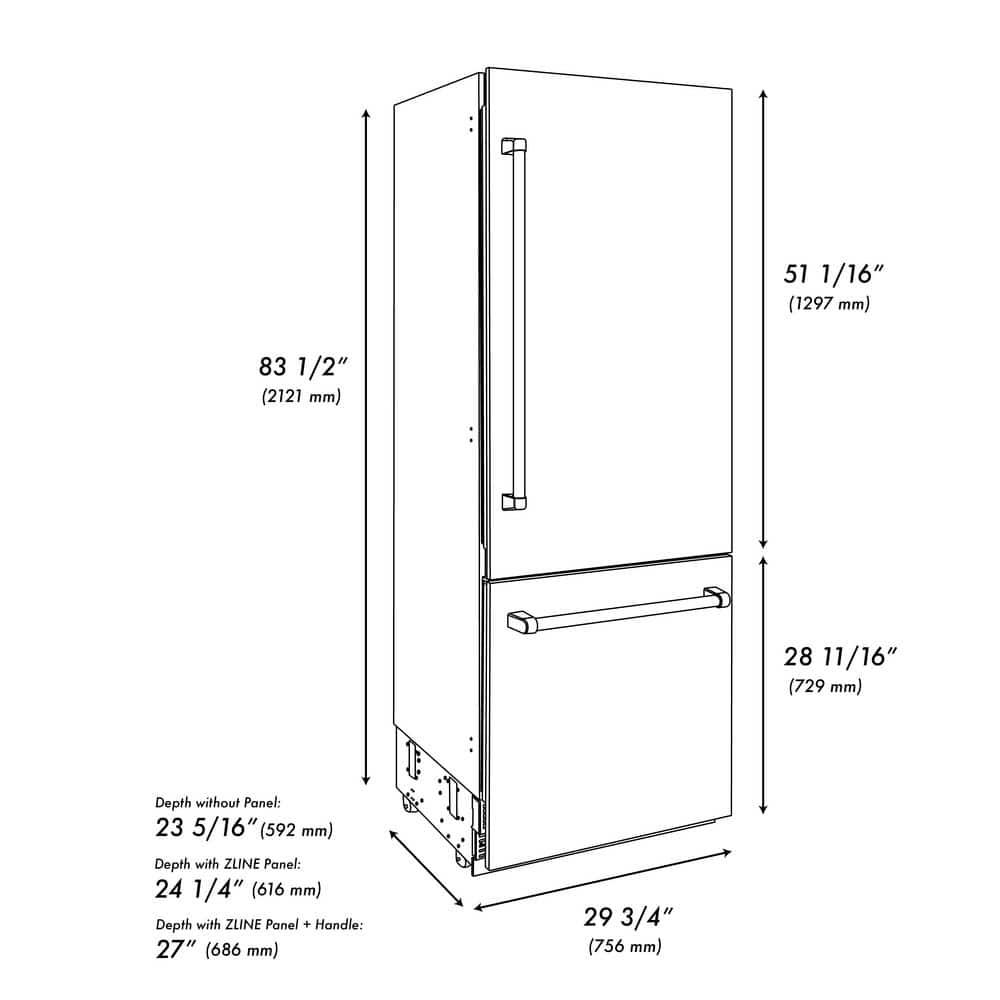 ZLINE KITCHEN AND BATH RBIV30430 bottom freezer built in refrigerator