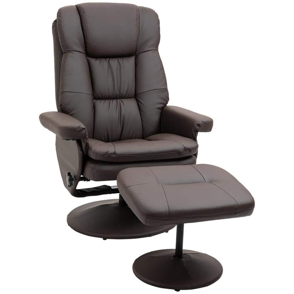 Hokku Designs Recliner And Ottoman With Wrapped Base, Swivel PU Leather Reclining Chair With Footrest For Living Room, Bedroom And Home Office