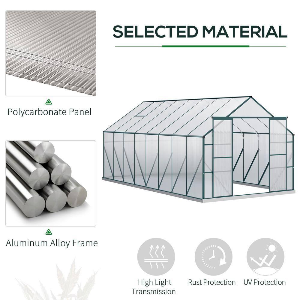 Outsunny 16' X 8' Aluminum Greenhouse Polycarbonate Walk-In Garden Greenhouse Kit With Adjustable Roof Vent, Rain Gutter And Sliding Door For Winter, Clear