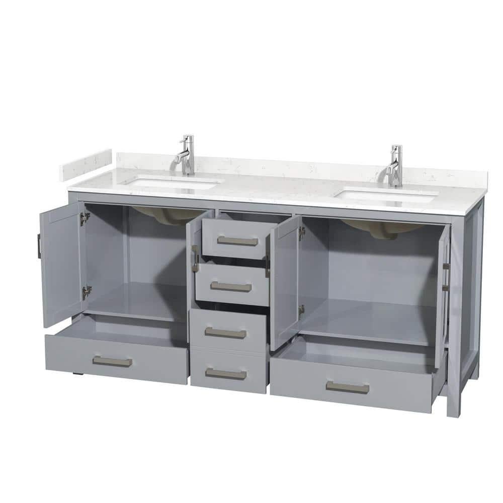 Wyndham Collection Sheffield 72" Freestanding Double Bathroom Vanity with Cultured Marble Top