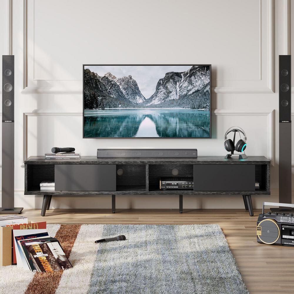 Bestier 70 inch Mid Century Modern TV Stand,Low Profile TV Console for 75 inch TV in Living Room,Black
