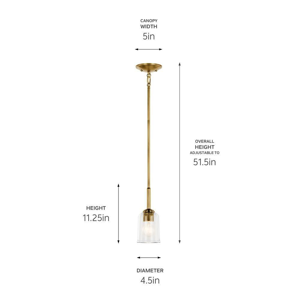 Kichler 43674 Shailene 5" Wide Mini Pendant - Natural Brass / Clear