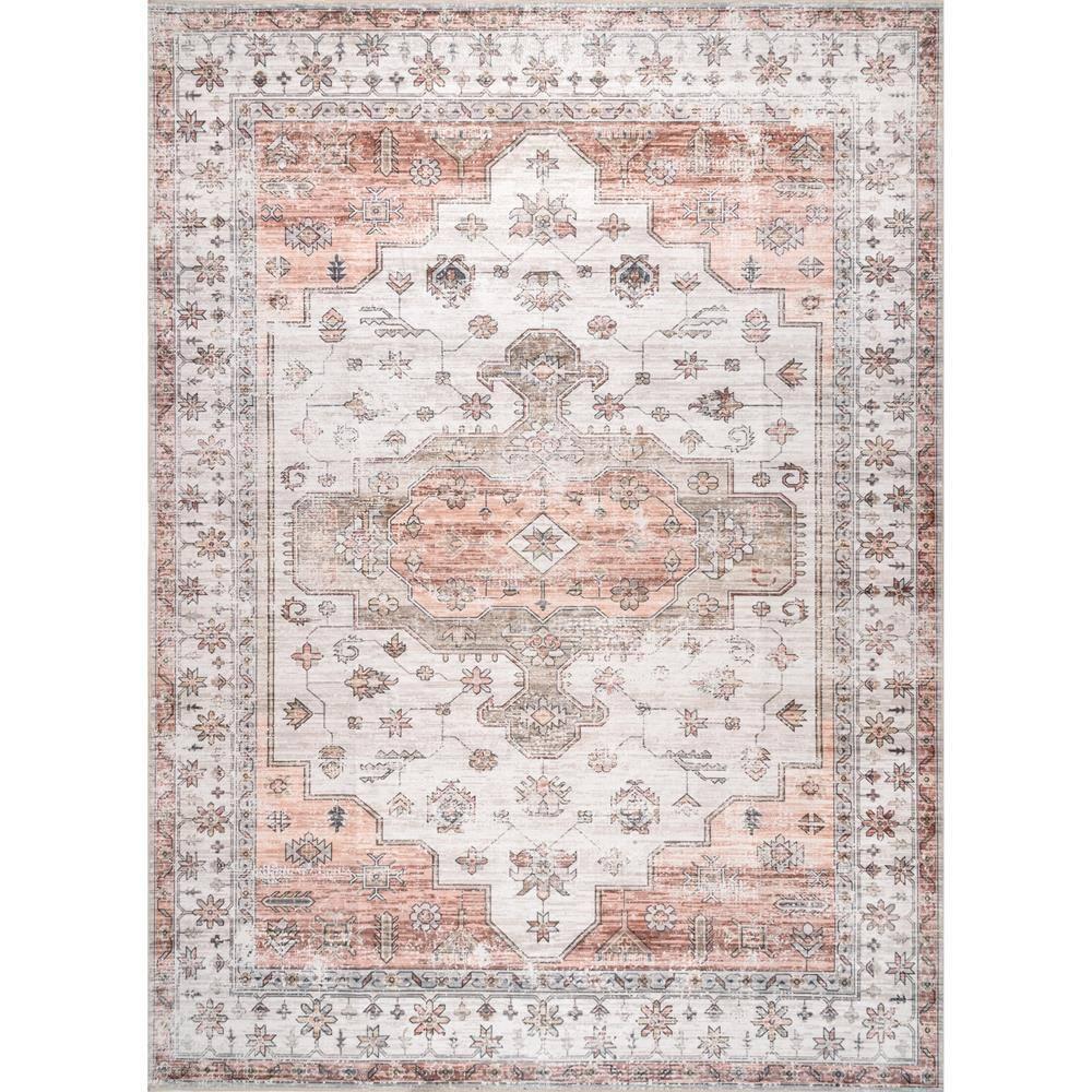 Nuloom Banks Vintage Pet Friendly Machine Washable Area Rug, 4' x 6', Beige