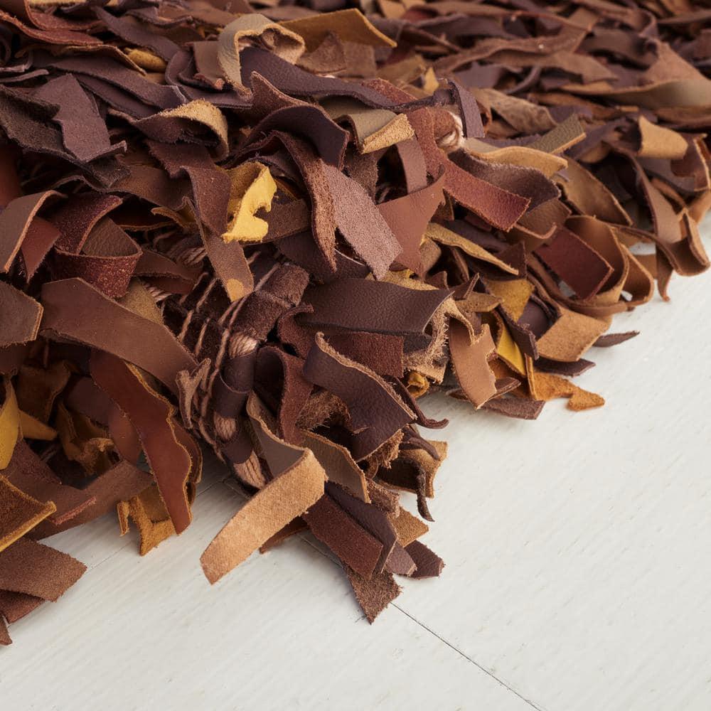 SAFAVIEH Leather Shag Dimitri Solid Area Rug, Saddle, 3' x 5'