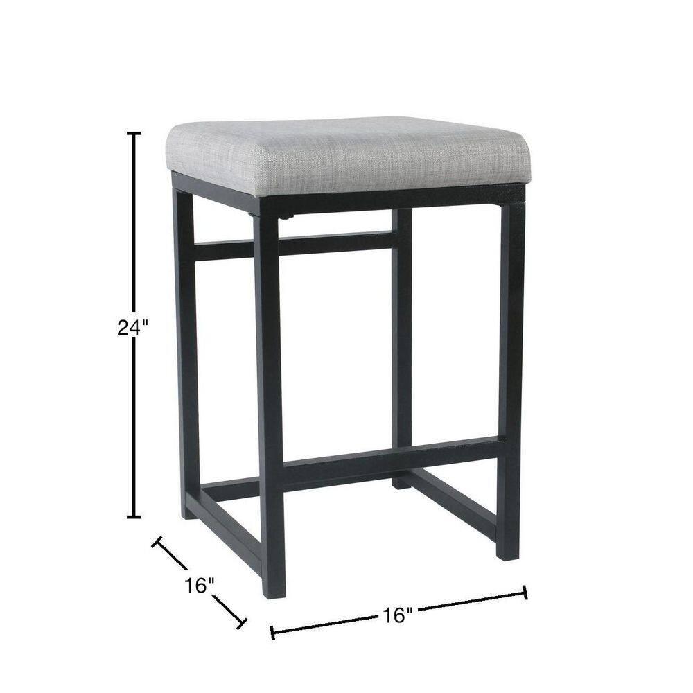 HomePop 24" Open Back Metal Counter Height Barstool Light Gray: Upholstered Square Seat, No Assembly Required