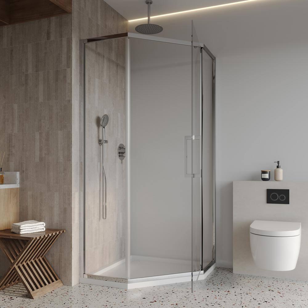 Audiohome Shower Door 34-1/8" X 72" Semi-Frameless Neo-Angle Hinged Shower Enclosure AHYTD-W124366340