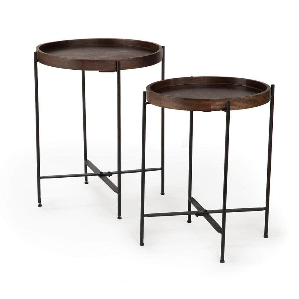 Set of 2 Capri Round Accent Tables Mango Wood with Iron Base - Steve Silver Co.
