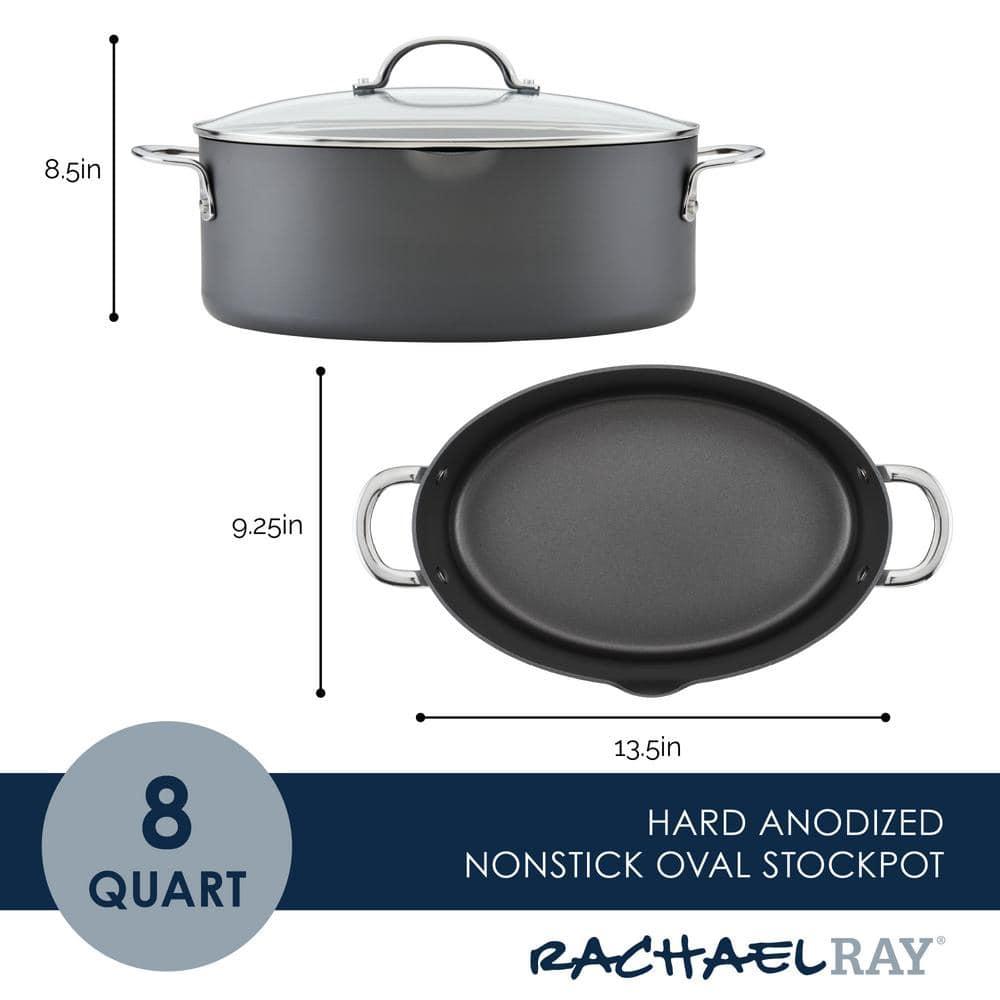 Rachael Ray 8qt Hard Anodized Nonstick Oval Pasta Pot and Braiser Gray: Tempered Glass Lid, Dishwasher & Oven Safe